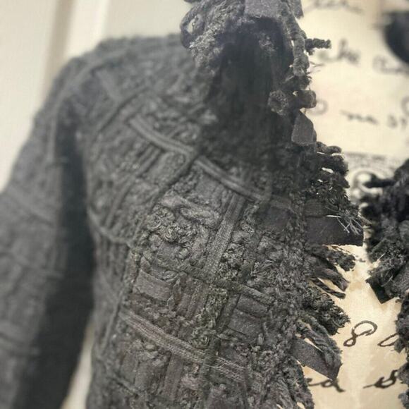 PE DE CHUMBO CROP JACKET TWEED FRINGE WOOL BLEND PENNY LANE SZ S SOPHISTICATED - Picture 14 of 16